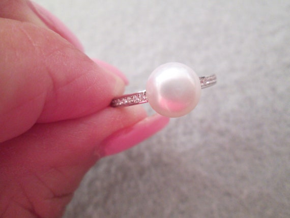 925 Sterling PEARL Ring>Simulated Diamonds>925 Pe… - image 7