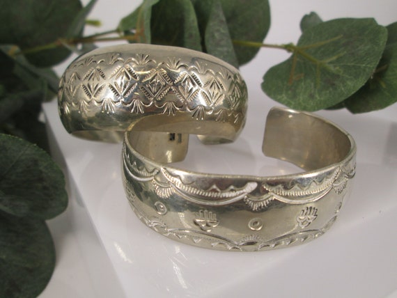 Native American Sterling Silver Cuff Bracelet>Wid… - image 1
