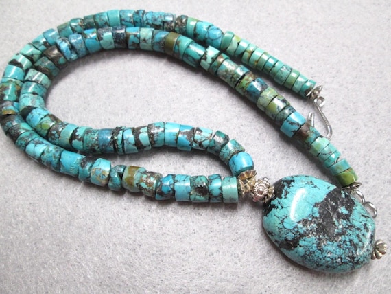 Southwestern Genuine TURQUOISE Necklace>Turquoise necklace,Real Turquoise necklace,Southwestern Turquoise Necklace,Turquoise heishi necklace