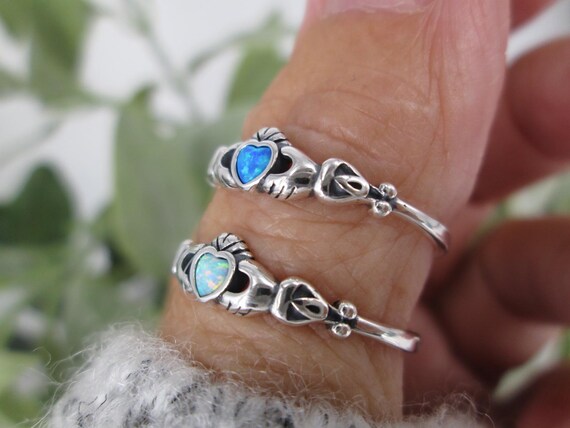 Tiny Claddagh Ring,925 Sterling Opal Claddagh Rin… - image 6