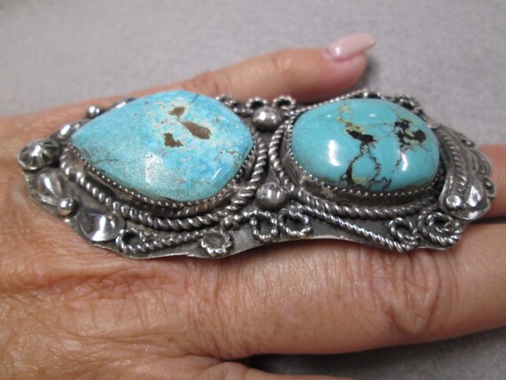 Native American Sterling Genuine Turquoise Ring>9… - image 4