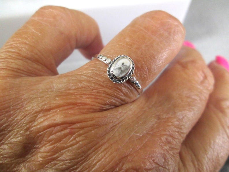 White Buffalo Turquoise ring>925 Sterling White Buffalo Ring,Dainty White Buffalo ring,Custom Crafted Ring,Southwestern Ring,Small 925 ring image 1