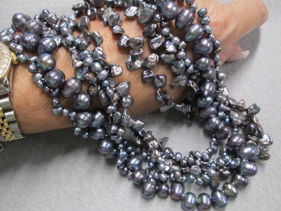 Genuine Cultured Pearl Necklace>5 Strand Gray Pea… - image 1