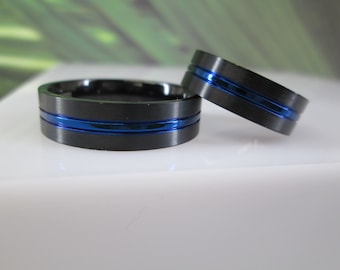 Thin Blue Line Ring>Law Enforcement Ring,Police Officer ring,Black Wedding Band,Tough ring,First Responder Ring,Strong Black ring,6.5mm wide