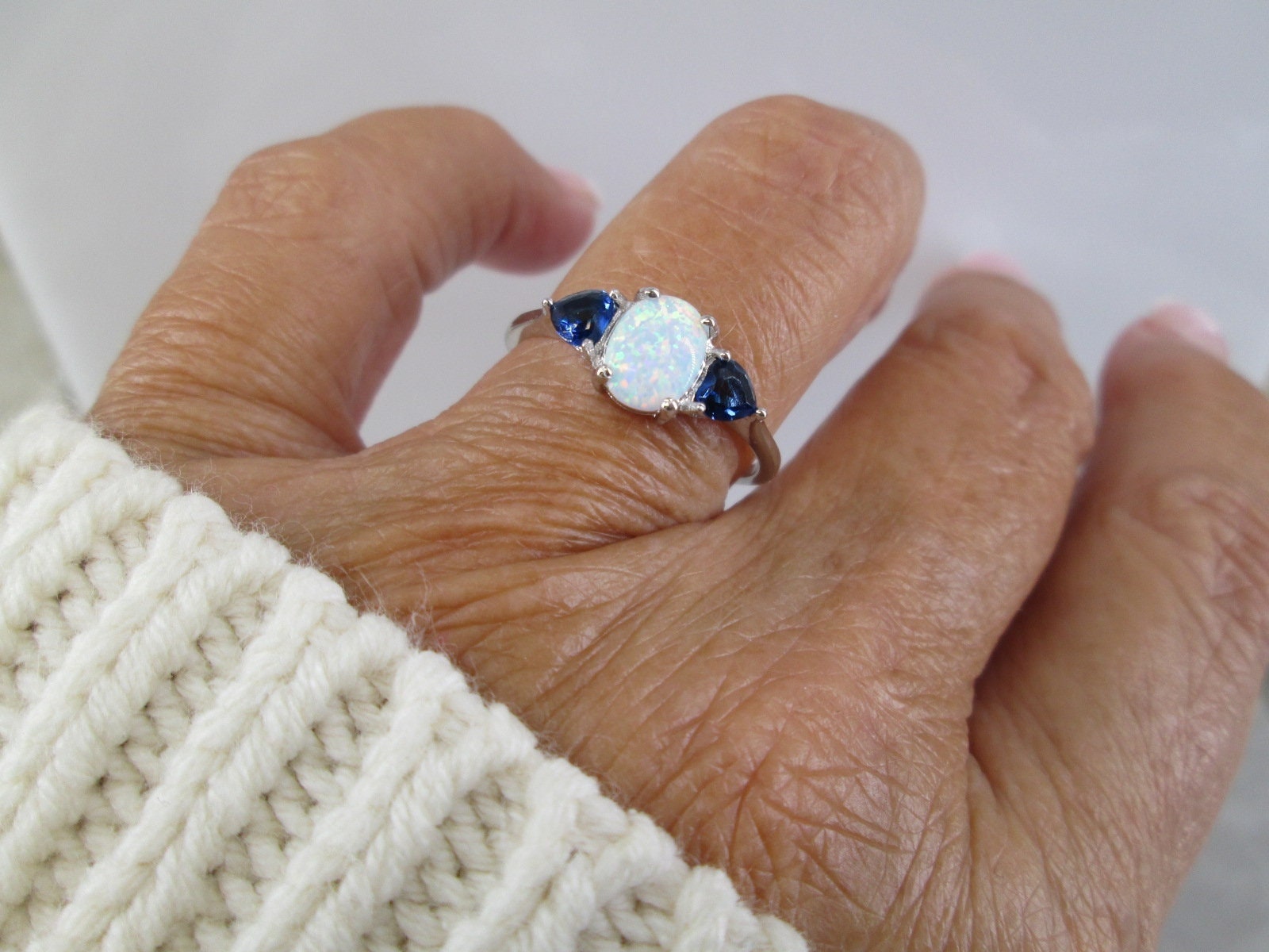 Sterling Silver Heart Ring With Blue Simulated Sapphire - Solid 925 Silver, Size 7, Love Band - View #7