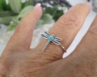 Turquoise Dragonfly Ring>Sterling Dragonfly Ring,Turquoise Dragonfly Ring,925 Silver Dragonfly Ring,Dainty Dragonfly Ring,Dragonfly Jewelry
