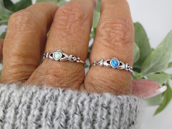 Tiny Claddagh Ring,925 Sterling Opal Claddagh Rin… - image 5
