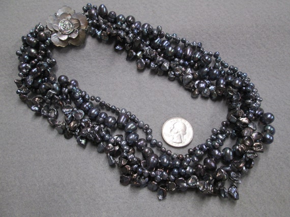 Genuine Cultured Pearl Necklace>5 Strand Gray Pea… - image 4