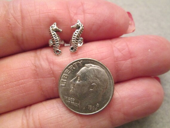 Sterling SEAHORSE Stud Earrings>Seahorse Earrings,925 Sterling Seahorse Earrings,925 Sterling Studs,925 Seahorse Studs,Ocean,Marine Life View 2