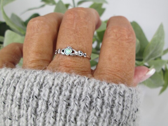 Tiny Claddagh Ring,925 Sterling Opal Claddagh Rin… - image 9