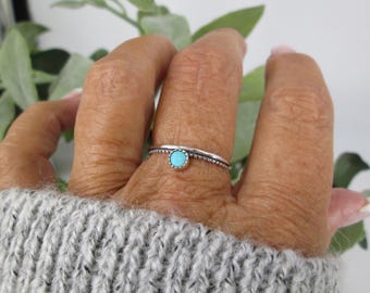 Dainty Sterling Turquoise Ring>Custom 925 Genuine Turquoise Ring,Minimalist Turquoise Ring,Circle Ring,Stackable Turquoise Ring,Narrow Ring