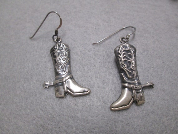 925 Sterling Silver Cowgirl Boot with Spurs Earri… - image 4