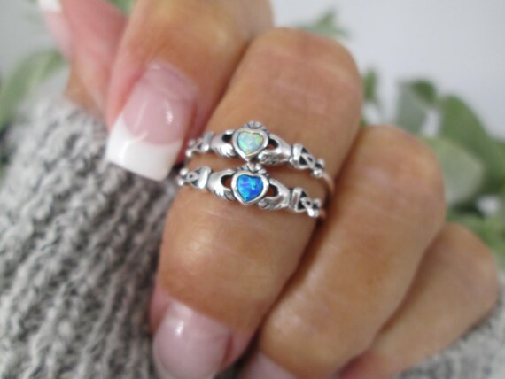 Tiny Claddagh Ring,925 Sterling Opal Claddagh Rin… - image 2