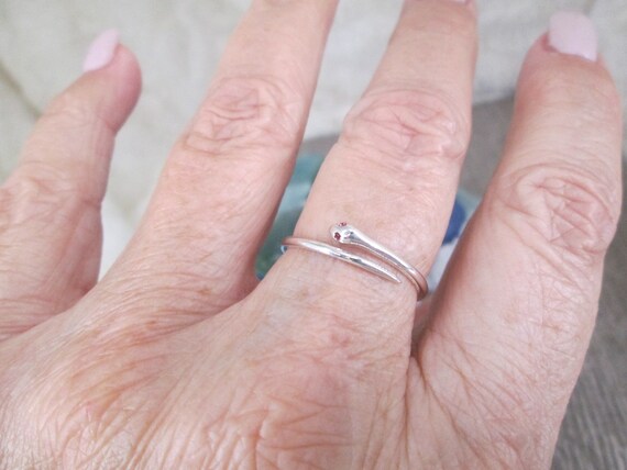 Snake Ring with Red CZ Eyes>925 Snake Silver,Ster… - image 2