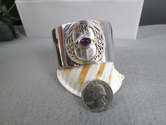 Wide Sterling Cuff>Chalice Well Silver Cuff,Amethyst Chalice Well Cuff Bracelet,925 Sterling Chalice Well Amethyst Cuff Bracelet View 3