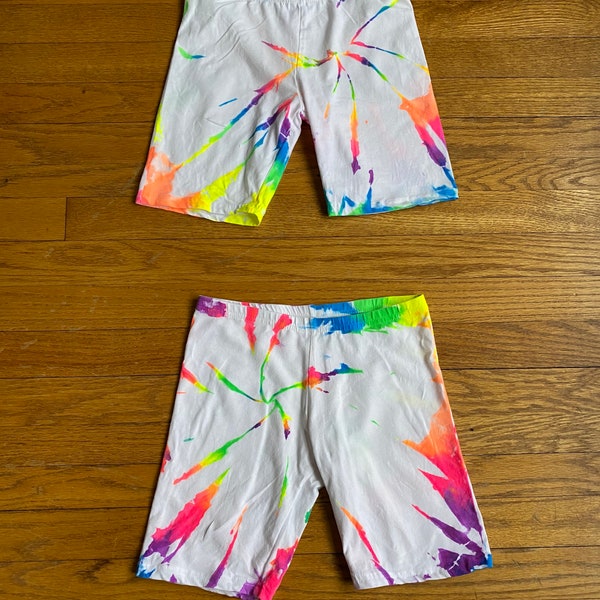 Neon Tie Dye White Biker Shorts