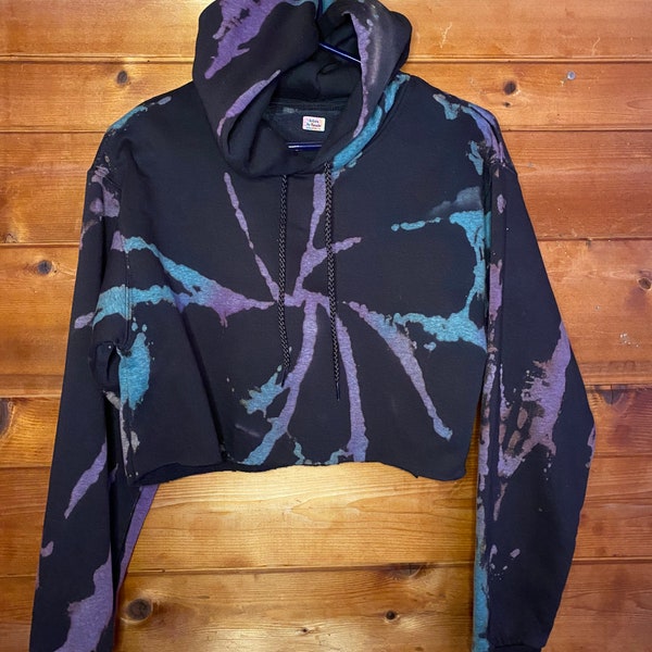 Reverse Tie-dye Blue and Purple Cropped Hoodie - Unique - Galaxy Vibe