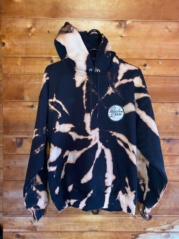 Black Reverse Tie Dye Hoodie with cute Panic at the Disco Patch