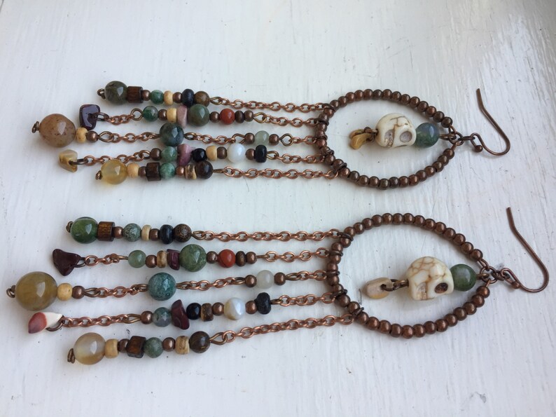 Multi Gemstones Earring Bohemian Skull Earrings Boho Chandelier Earrings with Gemstones