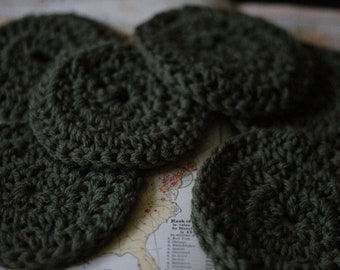 Set of 6 Green Crocheted Coasters