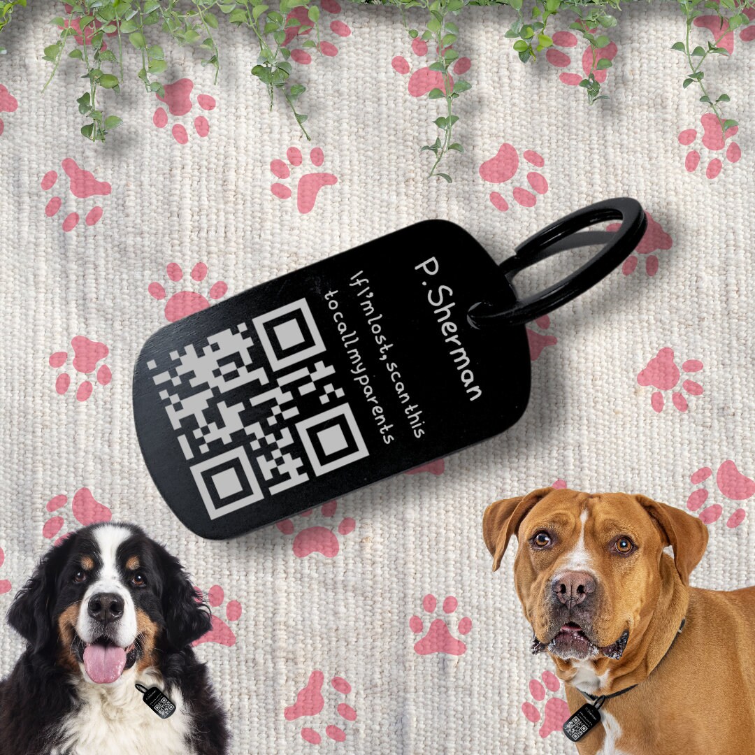 QR Code Dog Tag Dog ID Tag Dog Name Tag Custom Dog Tag Etsy