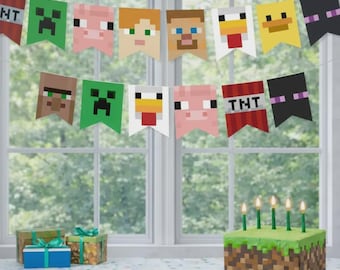 Pixel Birthday Banner | Mine crafter Gamer Theme (Digital Download)