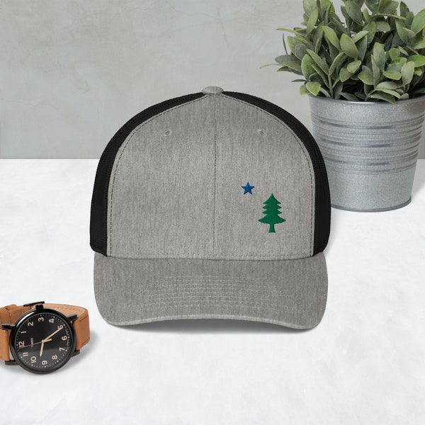 Embroidered State of Maine, Pine Tree Flag Trucker Cap