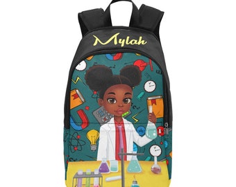 black girl bookbag, black girl backpack, custom backpack, custom bookbag, back to school, future scientist, future doctor