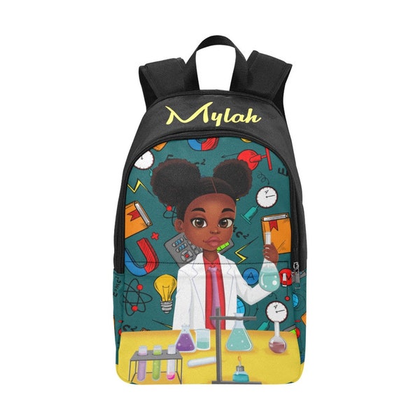 borsa per libri per ragazza nera, zaino per ragazza nera, zaino personalizzato, borsa per libri personalizzata, ritorno a scuola, futuro scienziato, futuro medico
