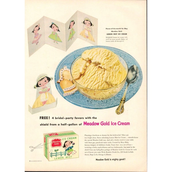 1954 Meadow Gold Ice Cream Vintage Print Ad, Beatrice Foods Co. (L5)