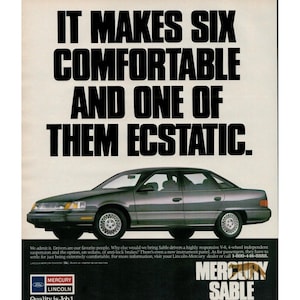 1989 Mercury Sable Sedan Vintage Print Ad, Ford Lincoln Mercury (L11)