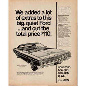 1970 Ford Galaxie 500 Automobile Vintage Print Ad (L12)