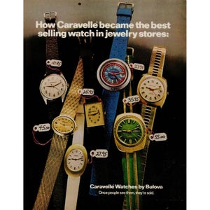 1972 Caravelle Watches by Bulova Vintage Print Ad (L1)