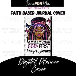 A Wise Woman Puts God First Prayer Journal Cover |Instant Digital Download |Afro Woman PNG |Christian PNG |Faith Based Planner| Sublimation