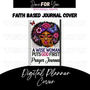 A Wise Woman Puts God First Prayer Journal Cover |Instant Digital Download |Afro Woman PNG |Christian PNG |Faith Based Planner| Sublimation