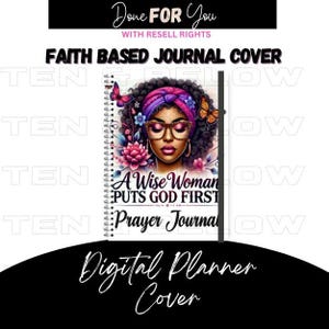 A Wise Woman Puts God First Prayer Journal Cover |Instant Digital Download |Afro Woman PNG |Christian PNG |Faith Based Planner| Sublimation