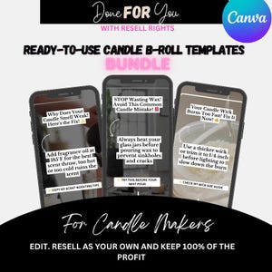 Puede incluir: Tres maquetas de pantalla de teléfono con consejos para los fabricantes de velas. El texto en las pantallas dice: "¿Por qué tu vela huele débil? ¡Aquí está la solución!"  "¡DEJA DE DESPERDICIAR CERA! ¡Evita este error común de vela!" y "¿La mecha de tu vela se quema demasiado rápido? ¡Arréglala ahora!"