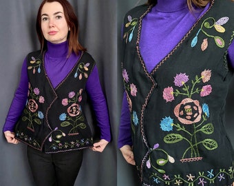 Trypillian Coat Jacket Womens Vyshyvanka Vest Trypillia Fashion Black Linen Embroidered Vest