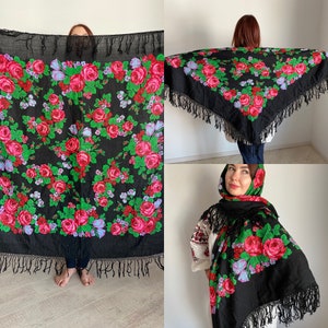 Bloemen sjaal Grote sjaal Pavlovo Posad sjaal Vintage sjaal Wollen sjaal