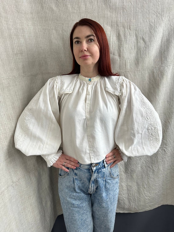 Romanian blouse Romanian costume Bio linen Puffy … - image 2