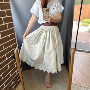 Embroidered skirt Lace skirt Antique handmade skirt Vintage embroidered skirt Romanian skirt Ukrainian embroidered skirt Linen skirt