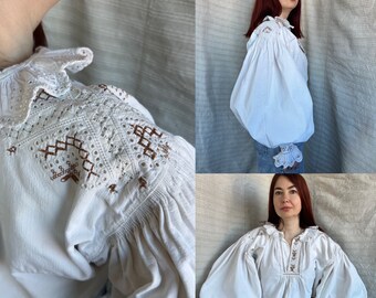 Embroidered blouse Romanian blouse Antique blouse Vintage outfit Vintage outfit Embroidered shirt Antique smock Linen blouse