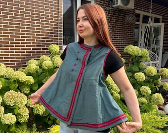 Vintage Ukrainian Reversible Vest – 1920s Handmade Folk Jacket  Antique Boho Hippie Clothing