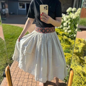 Folk Embroidered linen  Romanian skirt Wear traditional Boho style Vintage outfit Handcrafted clothing GIFt fo her