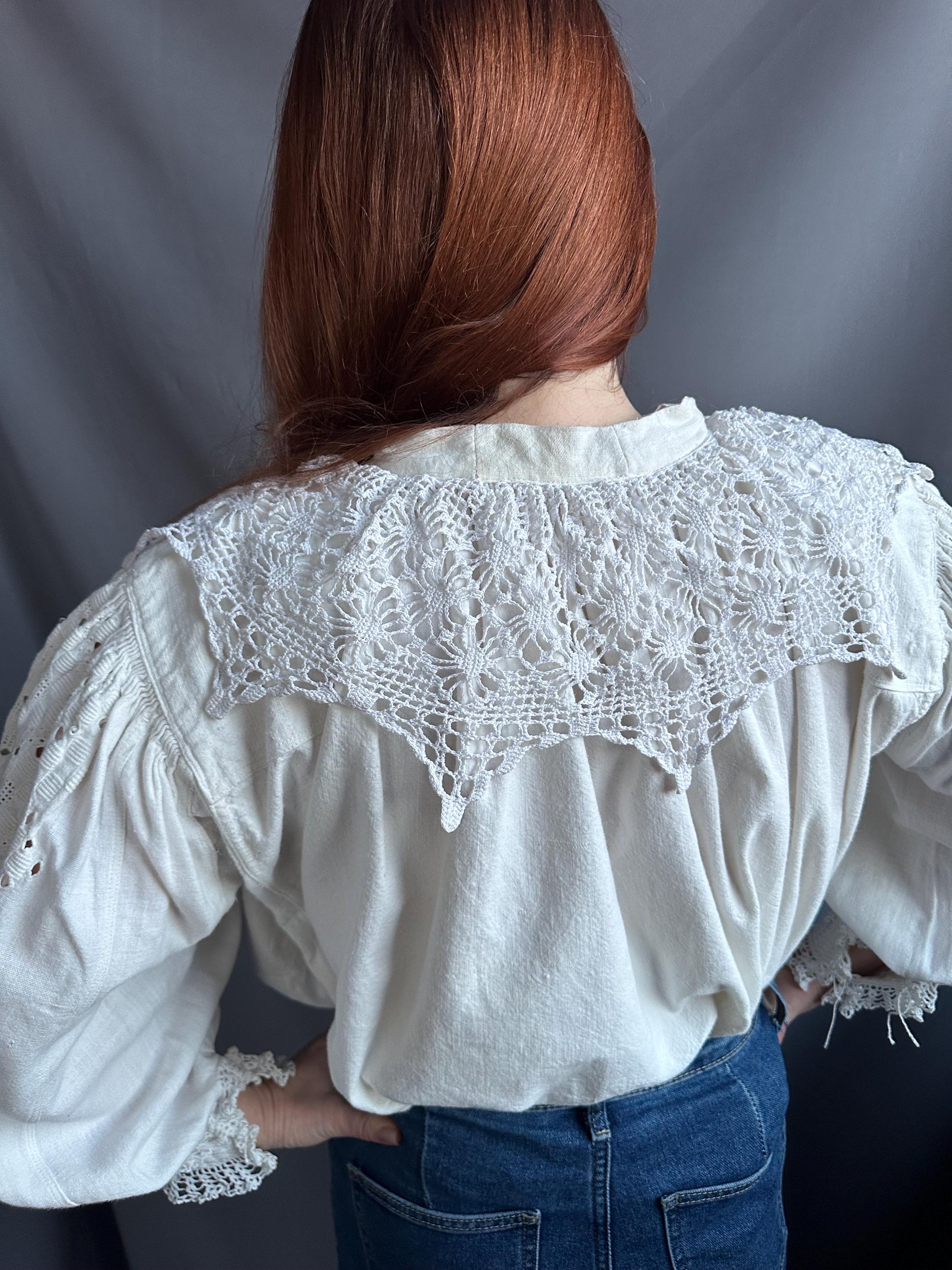 ヴィンテージ ルーマニア刺繍ブラウス – 1930年代 ホワイトリネン 
