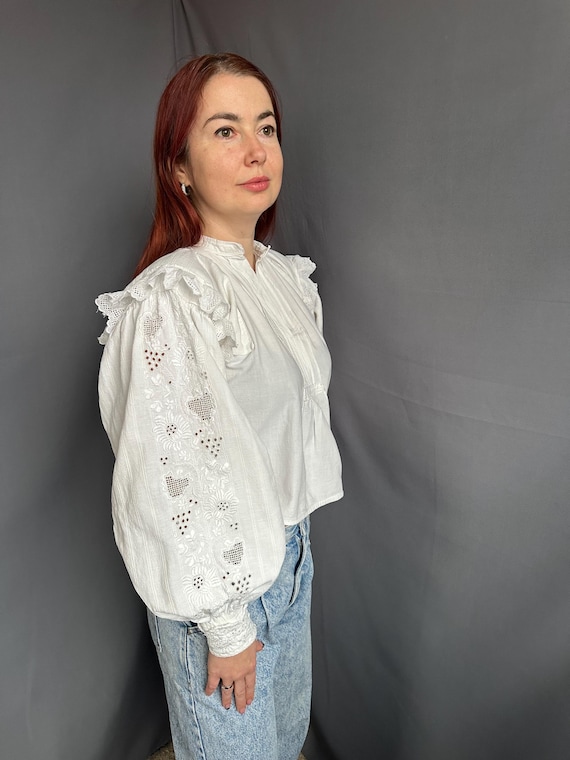 Embroidered Vintage Romanian Folk Blouse Antique Shirt Vintage