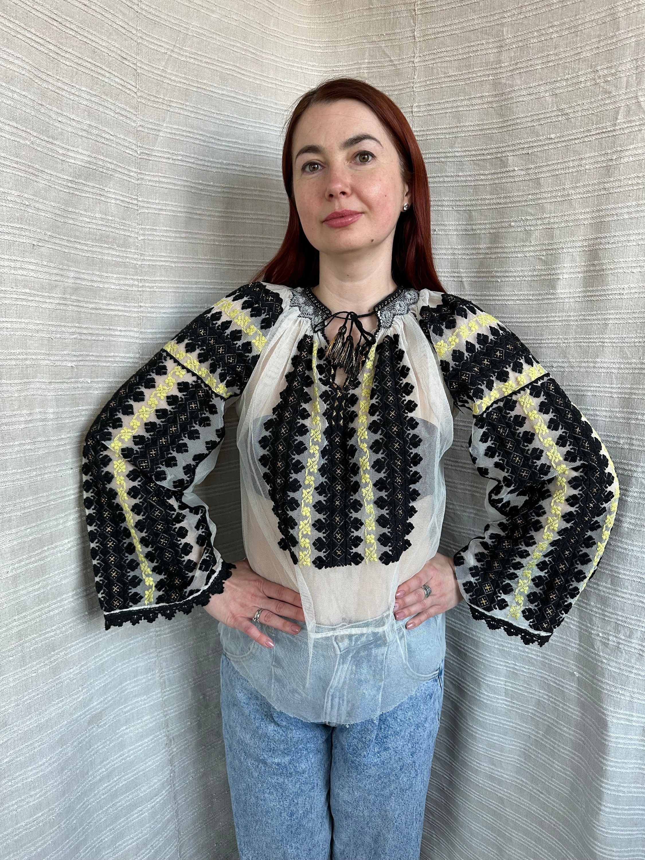 Romanian Vintage Embroidered Blouse Antique Shirt Wear Traditional