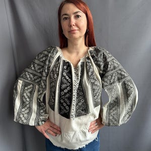 Romanian blouse Embroidered top Vintage outfit  Antique  Embroidered top Vintage outfit Chemise Cross stitches handmade Gift for her