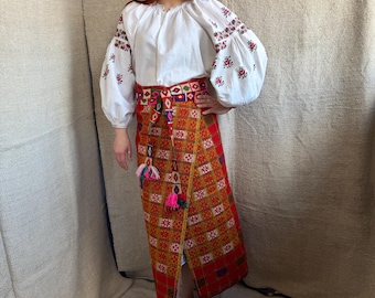 Antique Ukrainian Wool Plahta Skirt – Handwoven 19th Century Wrap Skirt, Folk Costume, Boho Tribal Striped Textile, Ethnic Clothing