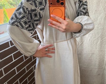 Embroidered linen folk Ukrainian dress Vintage clothing Antique dress chemise Chemise Ukrainian costume Gift for her